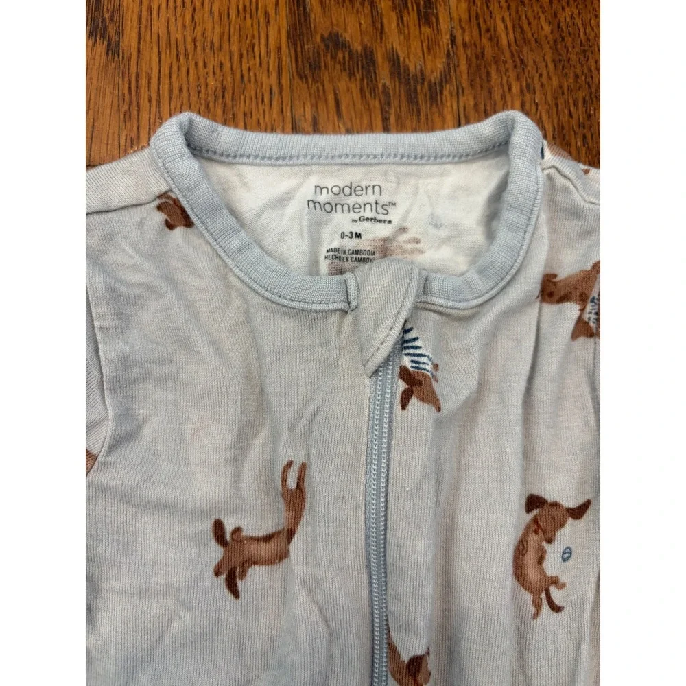 Modern Moments by Gerber Baby Boy Blue Dachshund Dog Print Zip Sleeper 0-3M